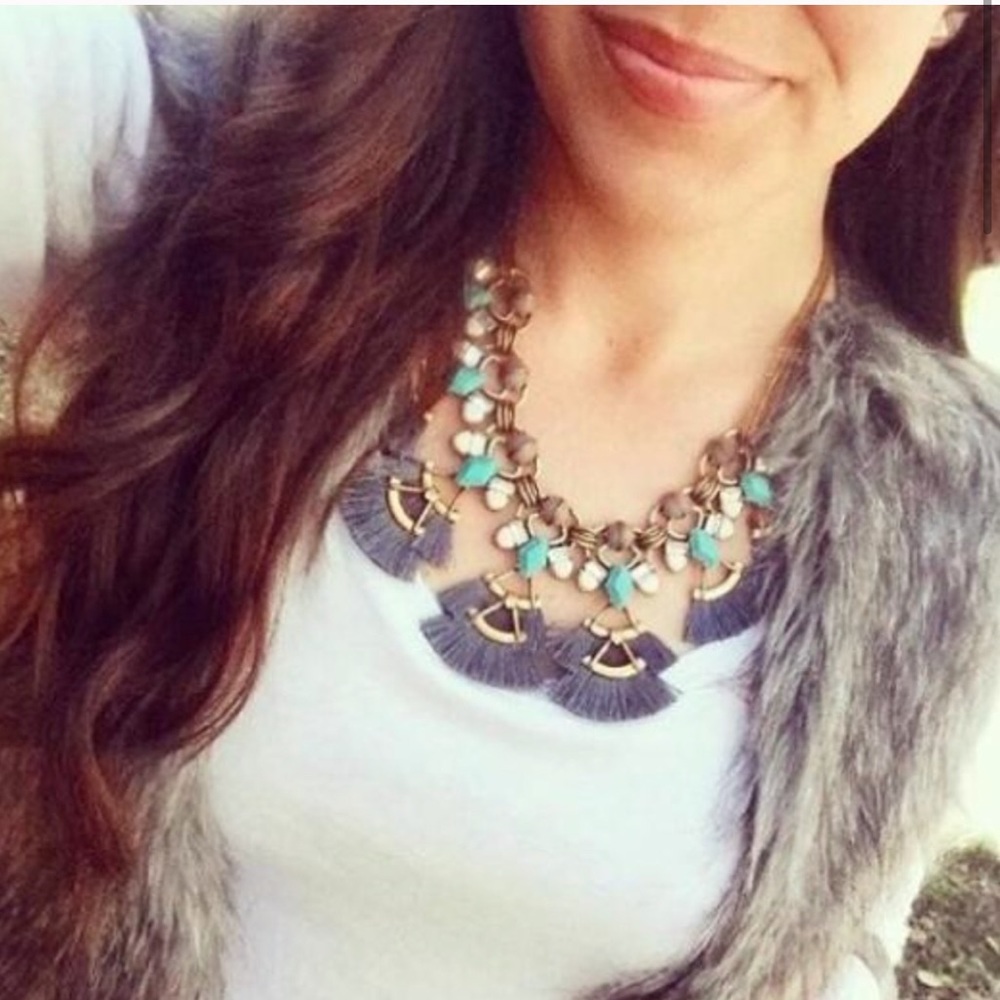 Stella & Dot | Vintage Gold, Turquoise + Black Lotus Tassel Statement Ne⦠- Picture 7 of 10